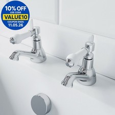 Traditional Bathroom Hot & Cold Twin Bath Taps Brass Chrome Ceramic Lever Handle