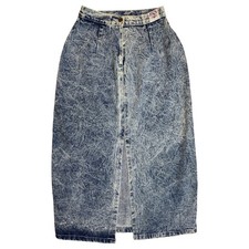 Vintage 80s Acid Wash Denim Midi Skirt USA Made Talon Zip XS S Streetwear