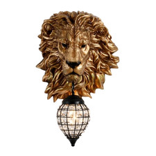 Lion Head Wall Sconce Gold Finish Color Indoor Lighting Downward Light Direction