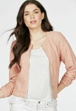 Just Fab Crochet Bomber Jacket Nude Blush Size S Uk 10 Js9 Gg 19