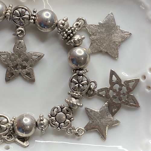 Star Charms Bracelet Beaded Silver Tone Enameled Unbranded Beaded Whimsical VTG - Picture 6 of 8