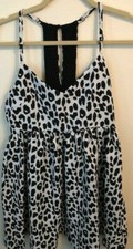 MINKPINK Mini Dress Black/White Leopard Print Spaghetti Straps Cut Outs SZ S.-F