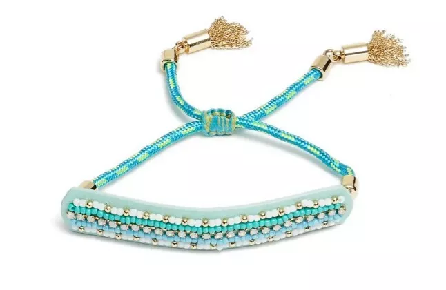 Rebecca Minkoff Turquoise Stripe Beaded Leather Friendship Bracelet retail 48
