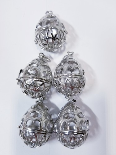 Set of 5 Metal Egg Shaped Box Bead Cage Pendant