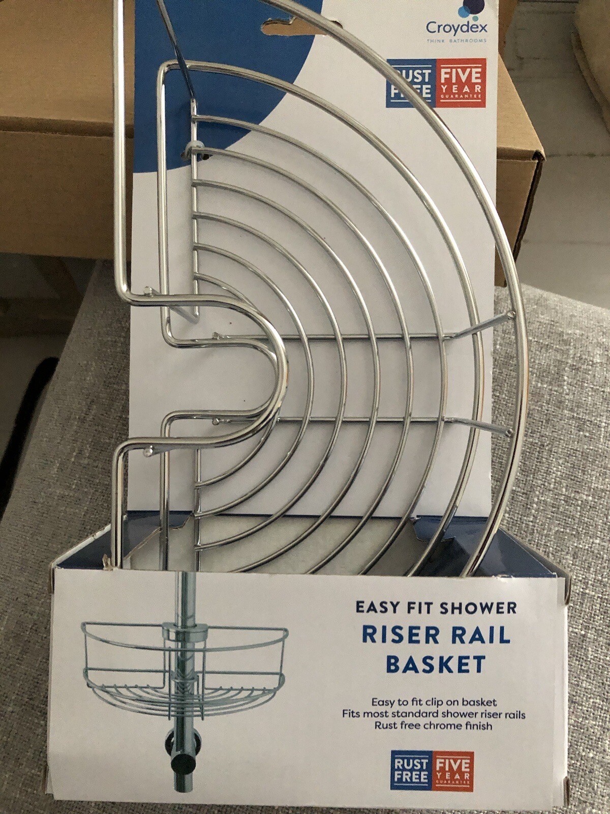 Croydex Riser Rail Basket Shower Caddy Storage Chrome Easy to Fit NEW