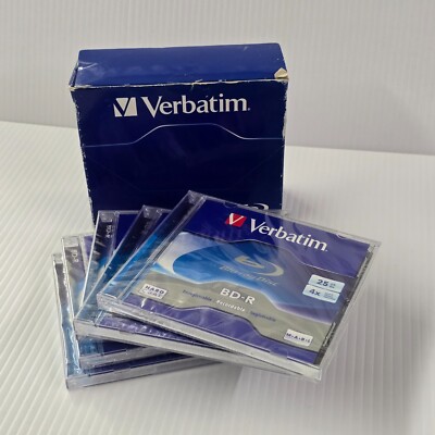 Verbatim Blu-ray BD-R Single-Layer 25 GB 4x Speed Recordable Disc LOT OF 5 NEW