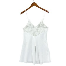 Vintage VAL MODE Lingerie Womens Large White Lace Slip Dress Negligee USA Satin