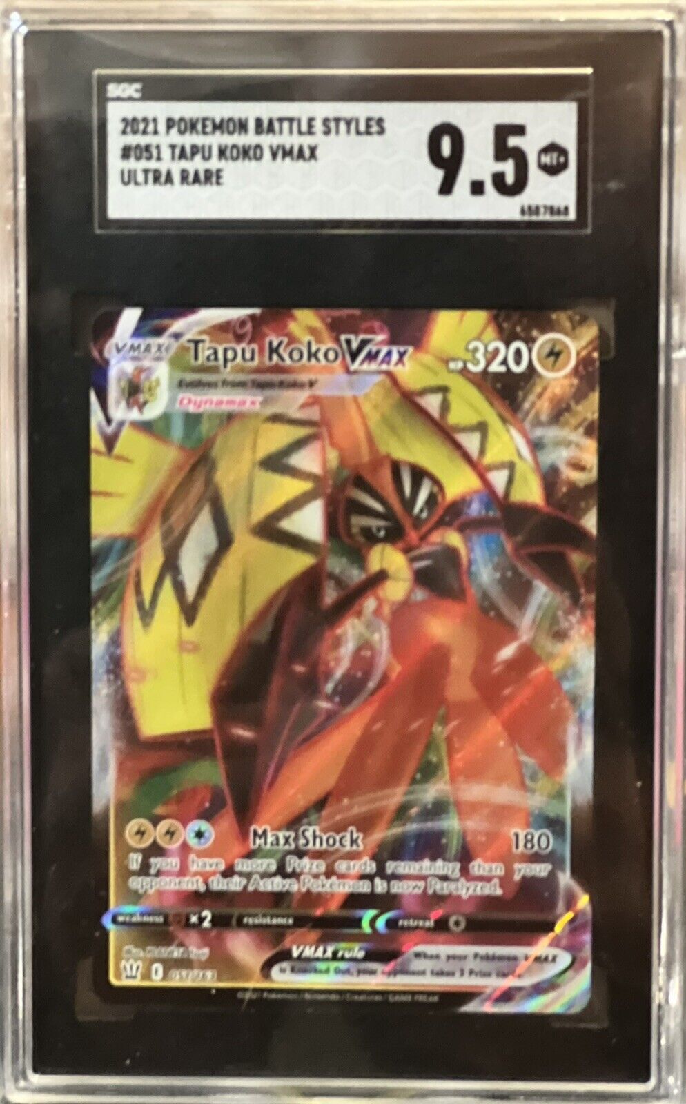 2021 Pokemon Battle Styles #051 Tapu Koko Vmax Ultra Rare SGC 9.5