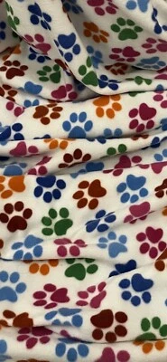 White Multicoloured Dog Paw Polar Fleece Fabric 58'' PRICE PER METER - Image 1 of 2