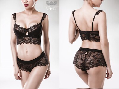 GREY VELVET BRA SET BH PANTY slip spitze gothic schwarz high waist  clubwear
