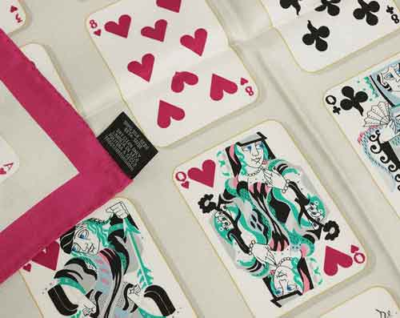 HERMES Carre 90 Scarf JEU DE CARTES Gray Fuchsia Pink Black