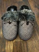 NEW Women's Shoes Michael Kors MK Carter Pewter Glitter Faux Fur Slippers Sz 9M