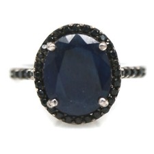 925 Sterling Silver White Gold Plated 9 x 11 mm. Blue Sapphire Ring Size 6.75