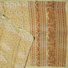 Vintage Brown Sarees 100 Pure Crepe Silk Printed Zari Border Sari 6YD Fabric