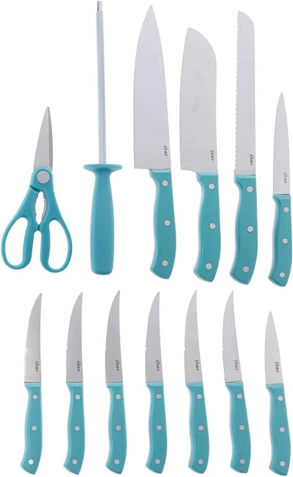 Juego de cuchillos Oster verde azulado aspecto único con cuchillos de chef Santoku GRATIS Foto 4 de 4