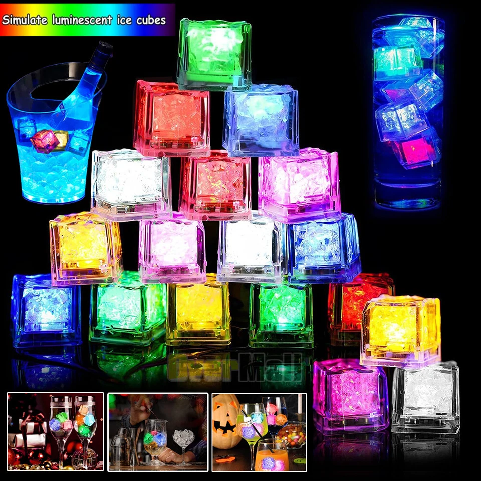4-120x Cubo de Hielo Iluminado para Bebidas Multicolor LED Cubitos de Hielo para Luz Cubo de Hielo Foto 3 de 4