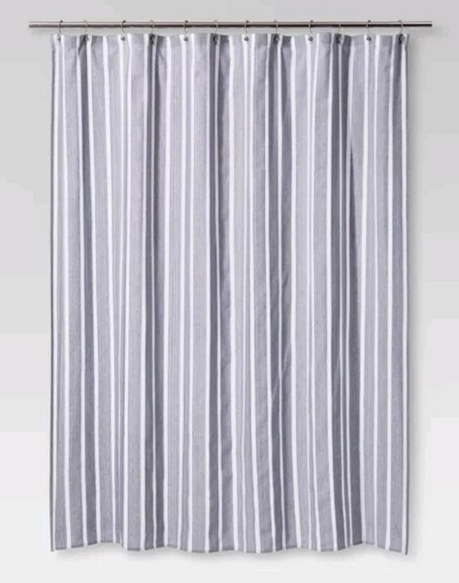 Threshold Inky Blue Stripe Shower Curtain 72 × 72 Linen eBay