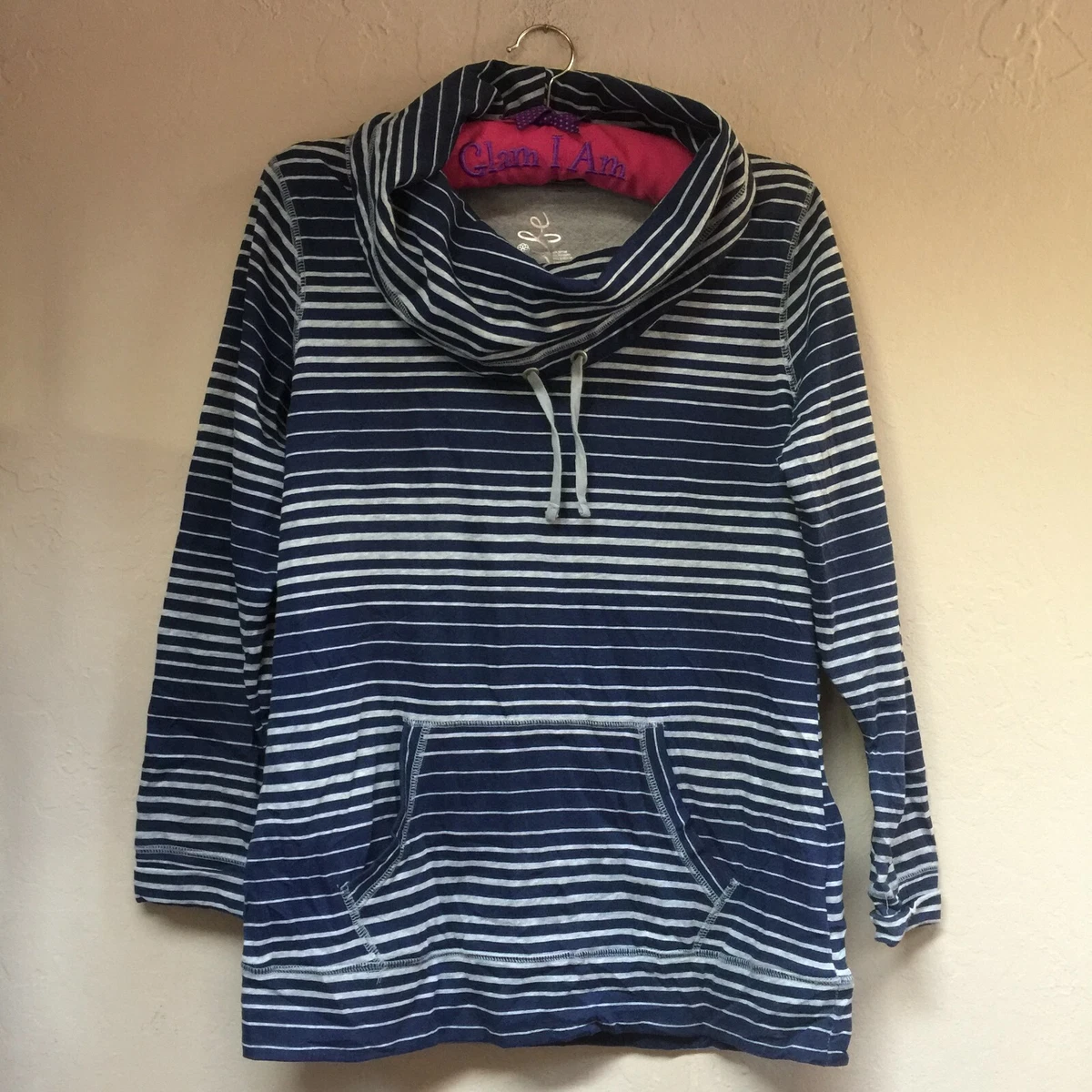 Striped cowl neck sweatshirt clearance