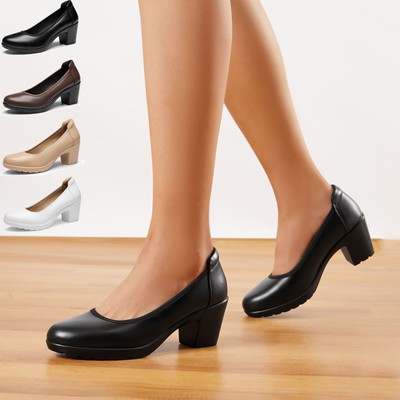 Women Dress Pumps Chunky Heels Arch Support Work Shoes City Walking Dress Shoes