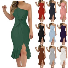 Women One Shoulder Ruffle Mini Party Dress Bodycon Prom Evening Cocktail Dress