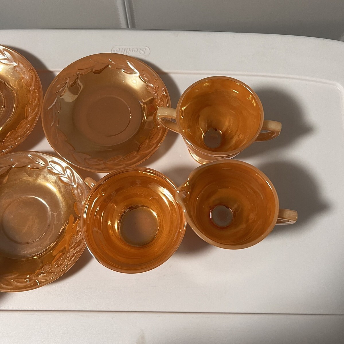 Vintage Anchor Hocking Fire King Peach Lustre 8 Piece Tea Set