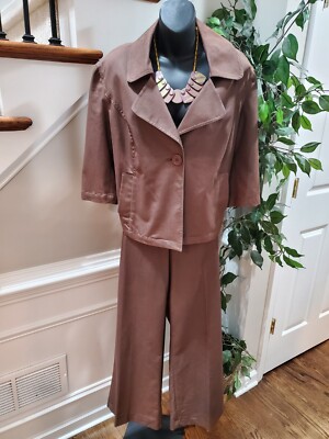 D.F.A New York Women's Brown Cotton Single Breasted Blazer & Pant 2 Pc's Suit XL