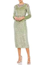 Mac Duggal 93568 Sequin Long Sleeve Tea-Lenght Dress SZ 10 ($598) Sage
