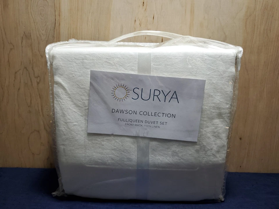 Edredón y fundas de lino Surya Dawson con acabado blanco completo/queen Foto 2 de 4