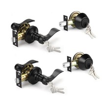 Knobonly 2 Pack Keyed Alike Front Door Handle with Single Cylinder Deadbolt,