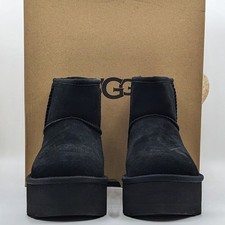 UGG  Classic Mini Platform  Women  s Suede  Shearling Ankle Boot Black NEW
