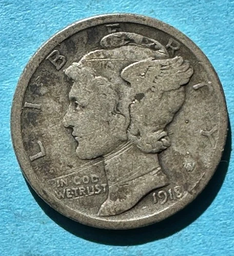 1918-D Mercury Dime. 90% Silver VG Condition. Charity Auction/Animal Rescue.