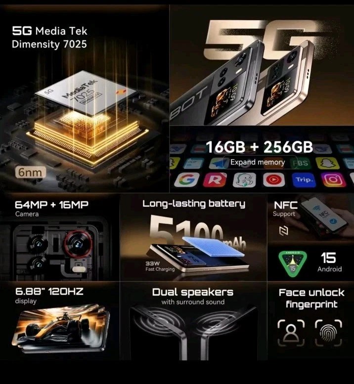 CUBOT X100 5G Smartphone 6.88" 16GB+256G Android 15 64MP Dual Screen 5100mAh NFC - Bild 2 von 4