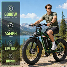6000W Dual Motors Electric Bike for Adults 26" 45MPH 52V Mountain Moped Bicycle