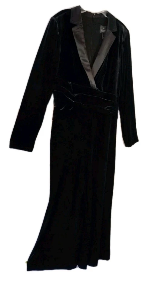 Mono Esmoquin Adrianna Papell Terciopelo Negro Para Mujer 14 Cintura Acanalada Pierna Ancha Foto 3 de 4