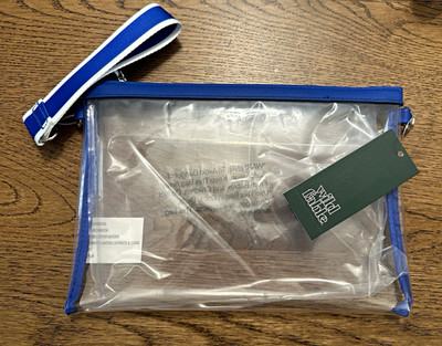 Clear Bag Blue/White Zipper Pouch with Wrist Strap 10x7 MakeUp, Concerts,Events
