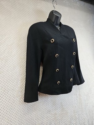 ALBERTO MAKALI  Wool Jacket StandupCollar Dbl. Breasted 3/4Sleeve Sz 12 Charming