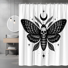 Black Skull Moth Shower Curtain - Halloween Decor - Gothic Art