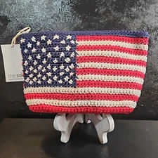 NWT The Sak Essential America Flag Pouch Travel Bag Hand Crocheted Full Zip
