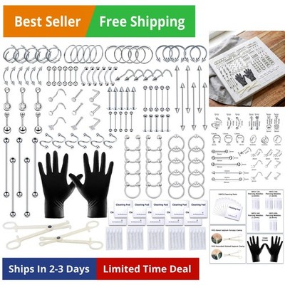 Pcs Piercing Kit: 12G, 14G, 16G, 20G Needles & 316L Stainless Steel Jewelry f...