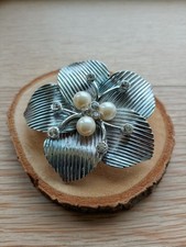 Marks and Spencer silvertone flower brooch with faux pearl's and diamonte
