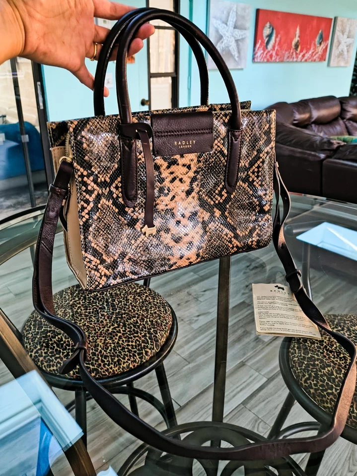 Snake Print Leather Purse Double Handles Crossbody Strap Bag Charm RADLEY LONDON - Image 4 of 4