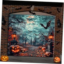 Halloween Garage Door Decoration Background, Horror Pumpkin 8X7FT Turquoise