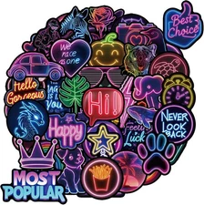 100 Pcs Neon Stickers for Kids Teens Adults, Waterproof Multi 