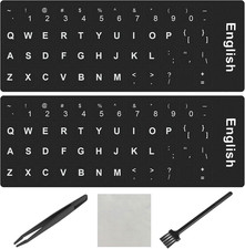 2PCS English Keyboard Stickers with Tweezers, Black Background White Letter Repl