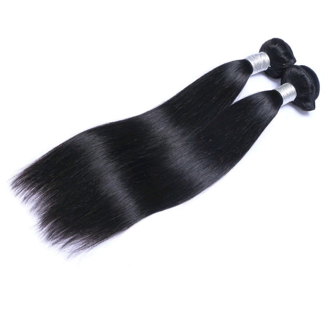 12A 2BUNDLES PERUVIAN VIRGIN HUMAN HAIR SILKY STRAIGHT 18+18INCH JET BLACK 200g