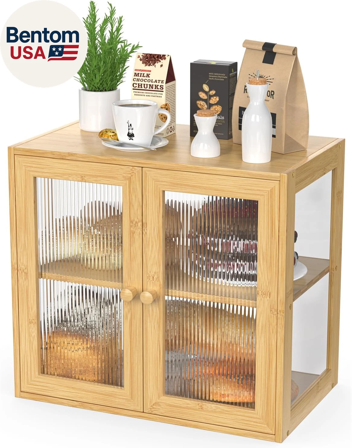 Double Layer Bamboo Bread Box for Kitchen Counter, Bread Bin Farmhouse Large Bre