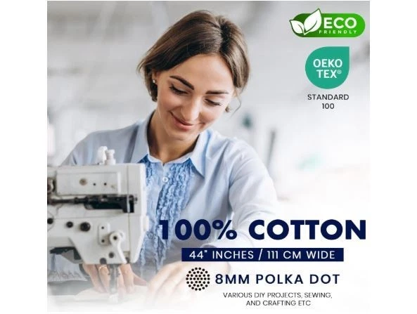 8mm Polka Dot 100% Cotton Fabric, Sewing, Craft, Spots 44"/111cm By the Yard - Image 3 of 4