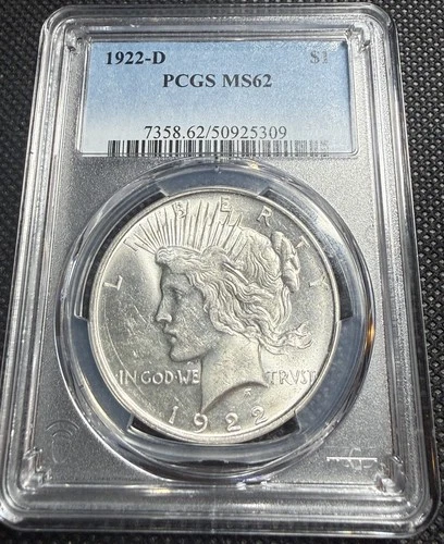1922-D Peace Silver Dollar PCGS MS62 | Denver Mint | Nice Luster