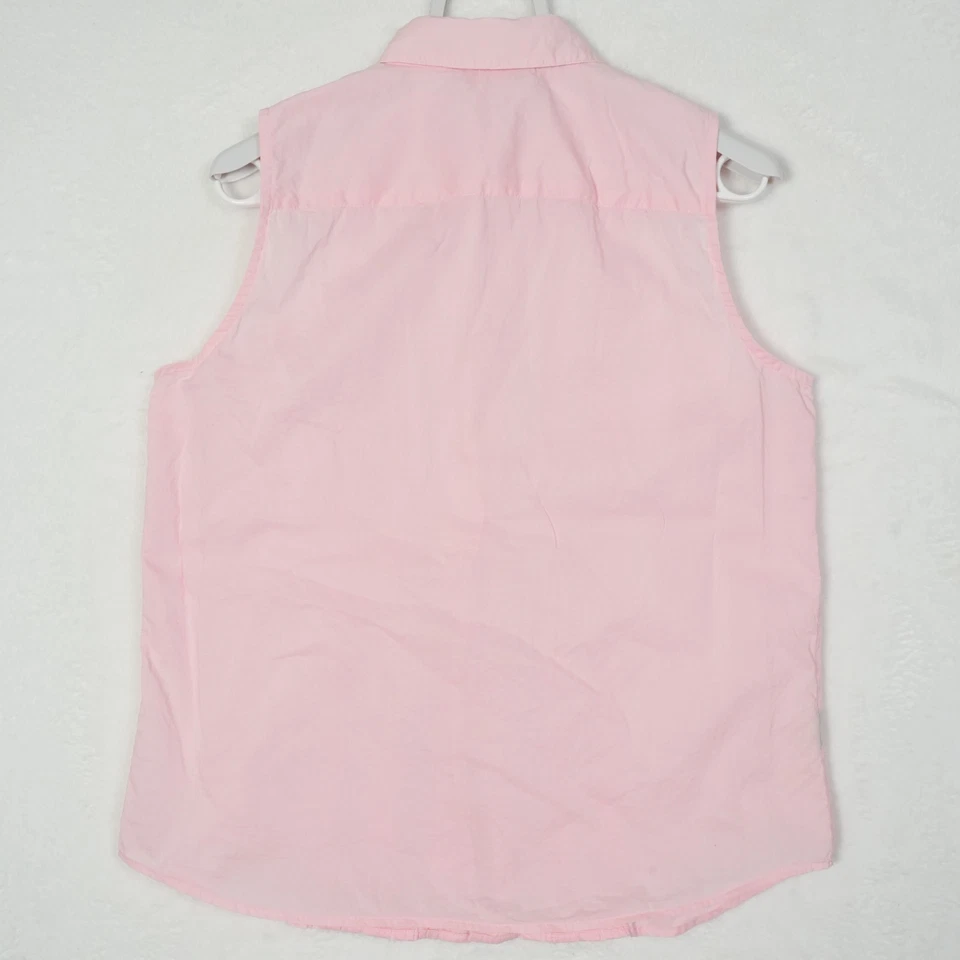 Lauren Ralph Lauren Petite Sleeveless Blouse Pink Ruffle Pearl Button Top PS - Image 3 of 4