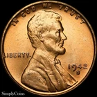 1942-S Lincoln Wheat Cent Penny BU Uncirculated RED